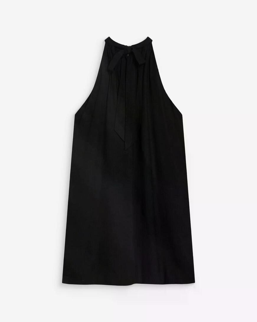 FLARED SHORT LINEN DRESS WITH TIE-BACK NOIR WHOLA,S