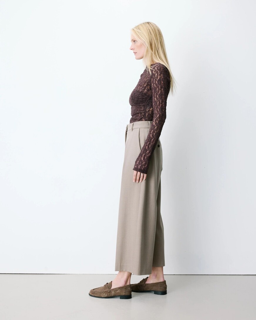 WIDE-LEG CROPPED TAILORED PANTS BEIGE ATLANTIS,M