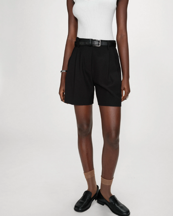 PLEATED STRAIGHT SHORTS NOIR VITE