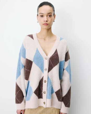 ARGYLE V-NECK CARDIGAN BLUET ALEXAN