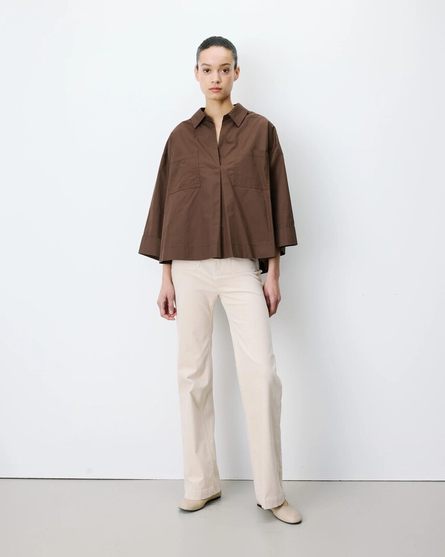 COTTON WIDE-SLEEVE BLOUSE CHOCOLAT AMBRE