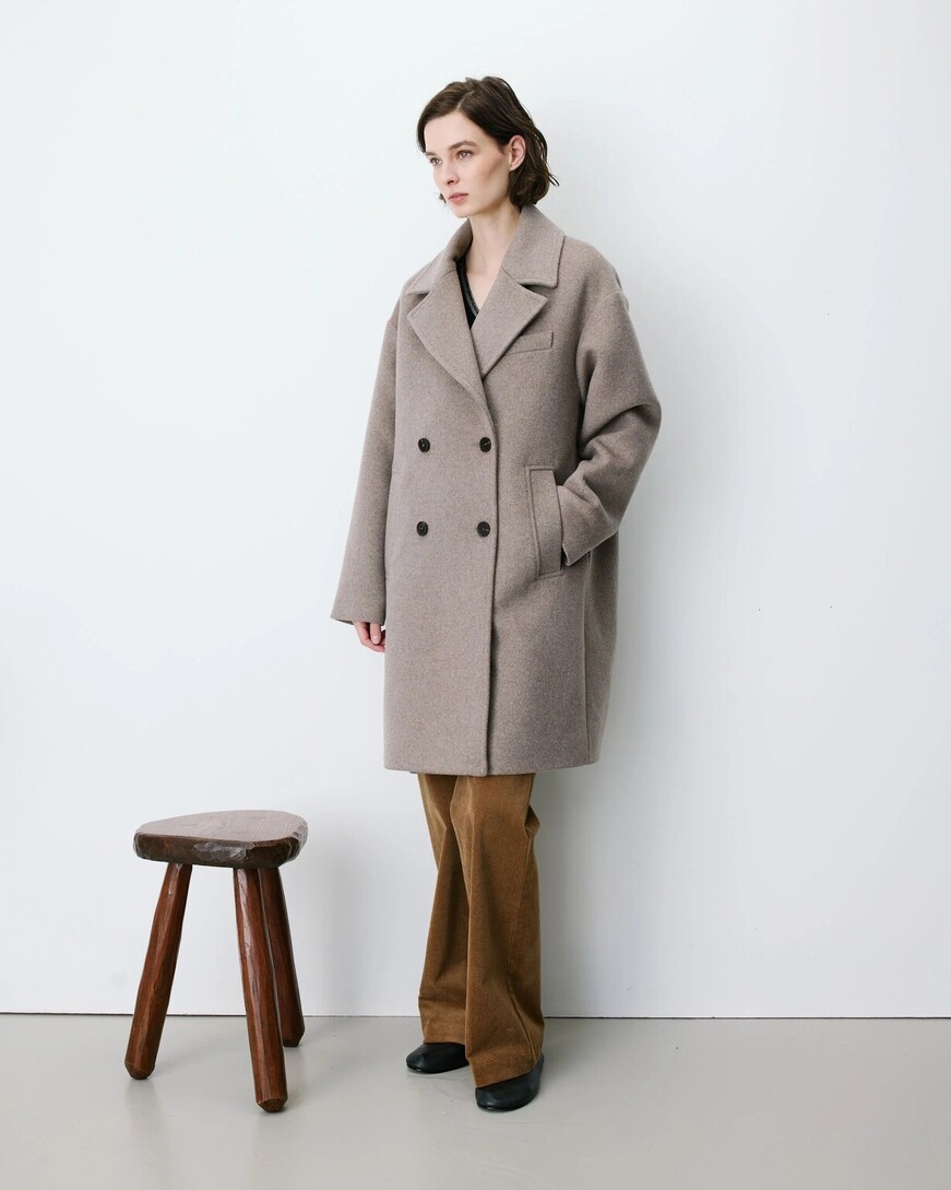 LONG DOUBLE-BREASTED COAT GREGE ALOIS