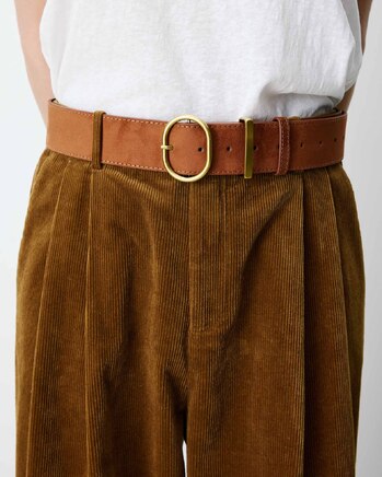 SUEDE BELT WITH GOLD BUCKLE COFFE SWINTON