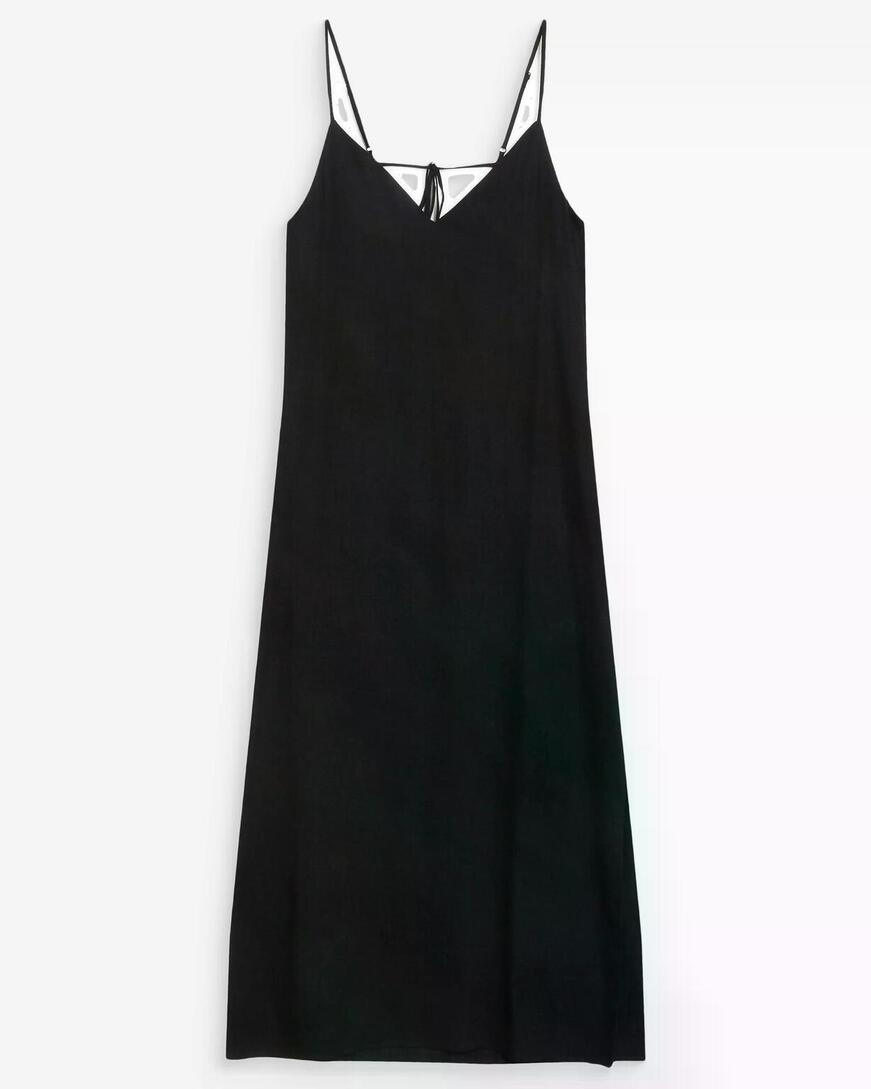 LONG LINEN DRESS WITH V-NECK AND TIED OPEN BACK  NOIR WENDAL