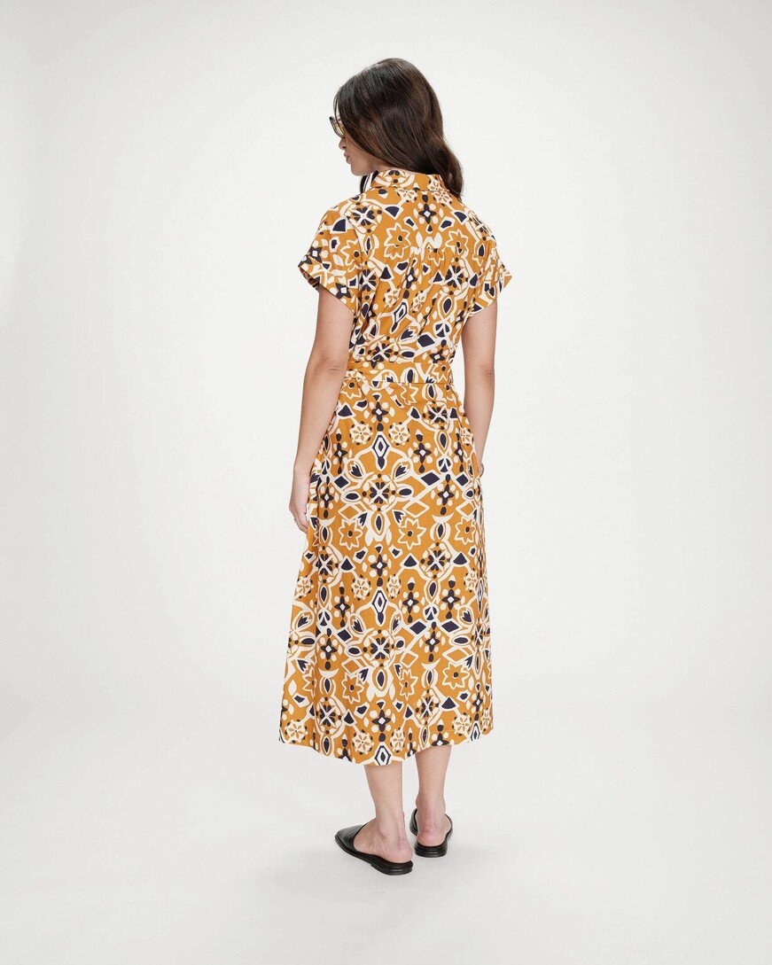 LONG PRINTED DRESS COGNAC VIRGINIA