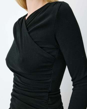 RUCHED V-NECK WRAP TOP NOIR AZUL
