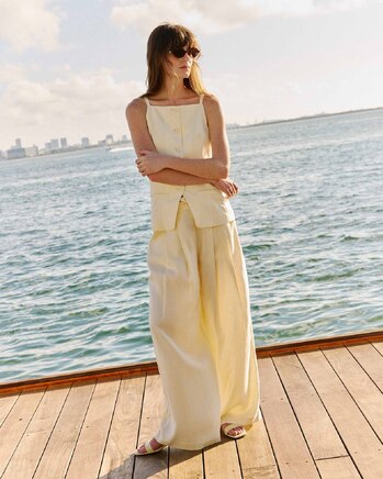 FLUID LINEN TAILORED PANTS JAUNE WALLY
