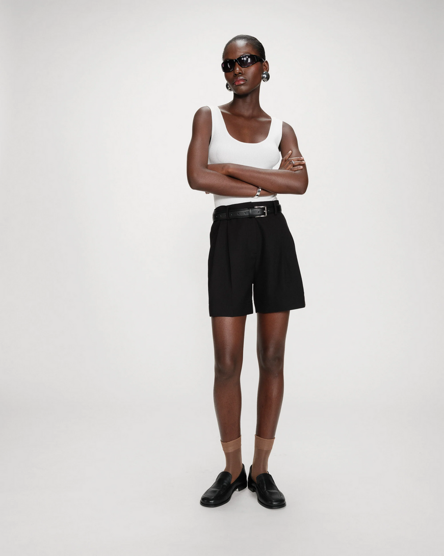 PLEATED STRAIGHT SHORTS NOIR VITE