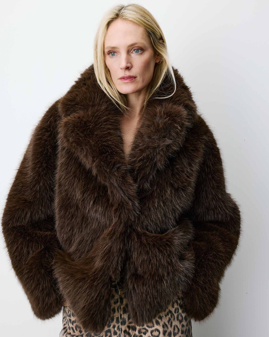 DOUBLE-BREASTED FAUX-FUR COAT CHOCOLAT AMY