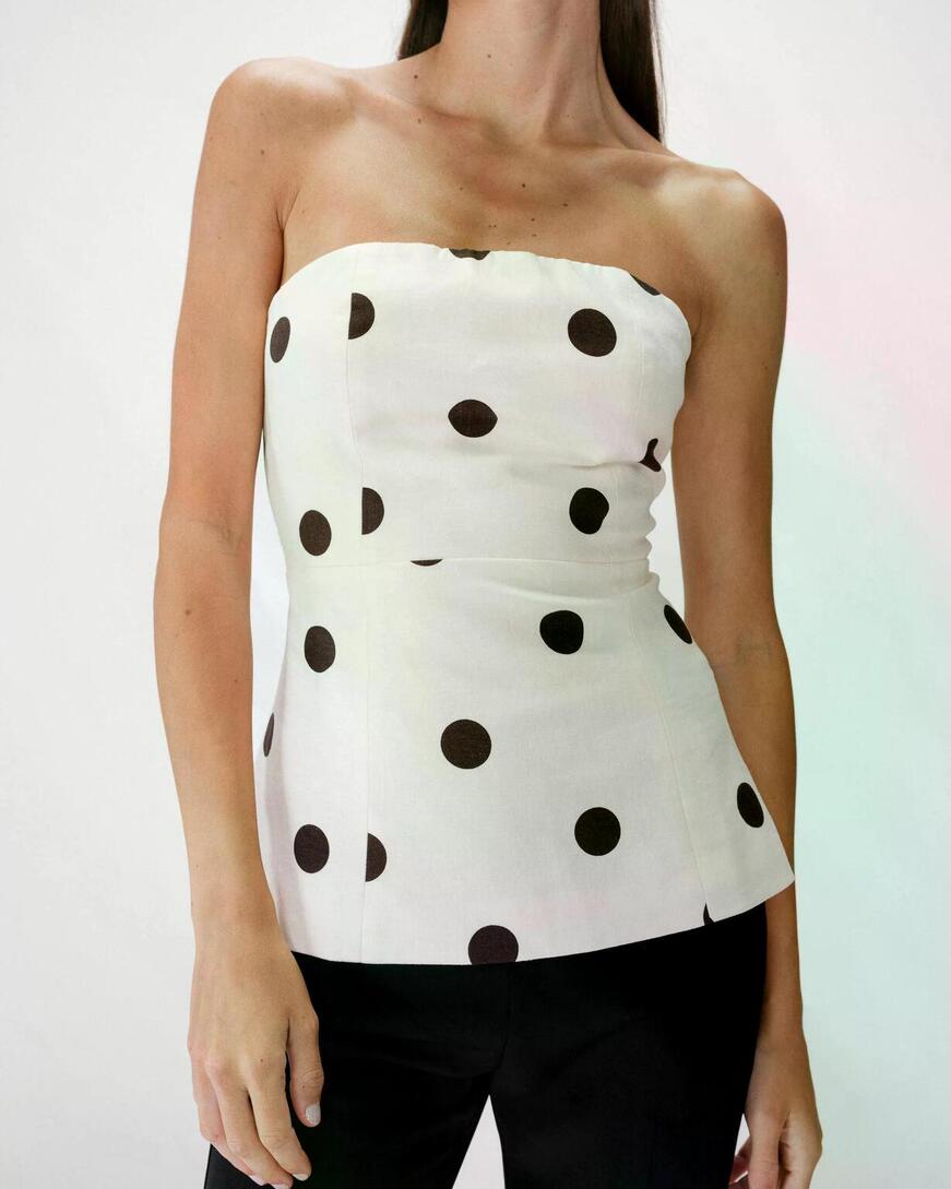 POLKA DOT PEPLUM BUSTIER ECRU WIXIE