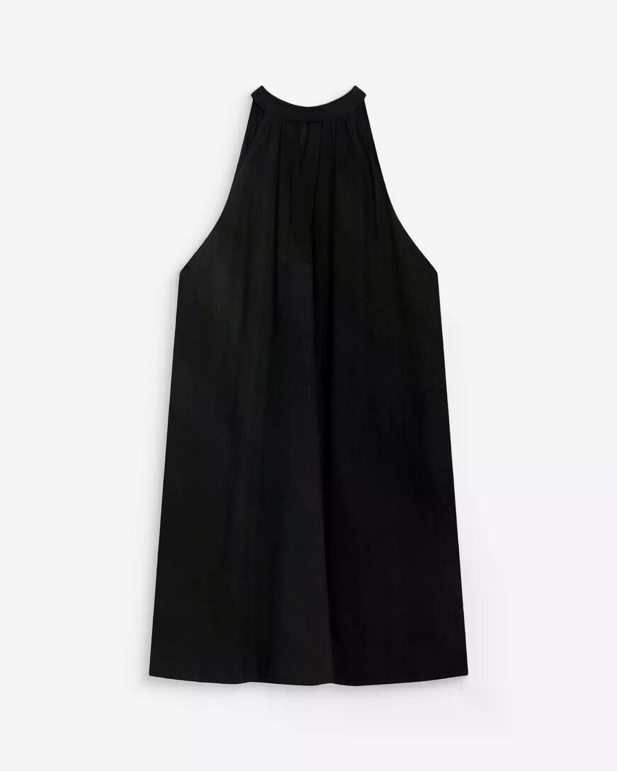 FLARED SHORT LINEN DRESS WITH TIE-BACK NOIR WHOLA,S