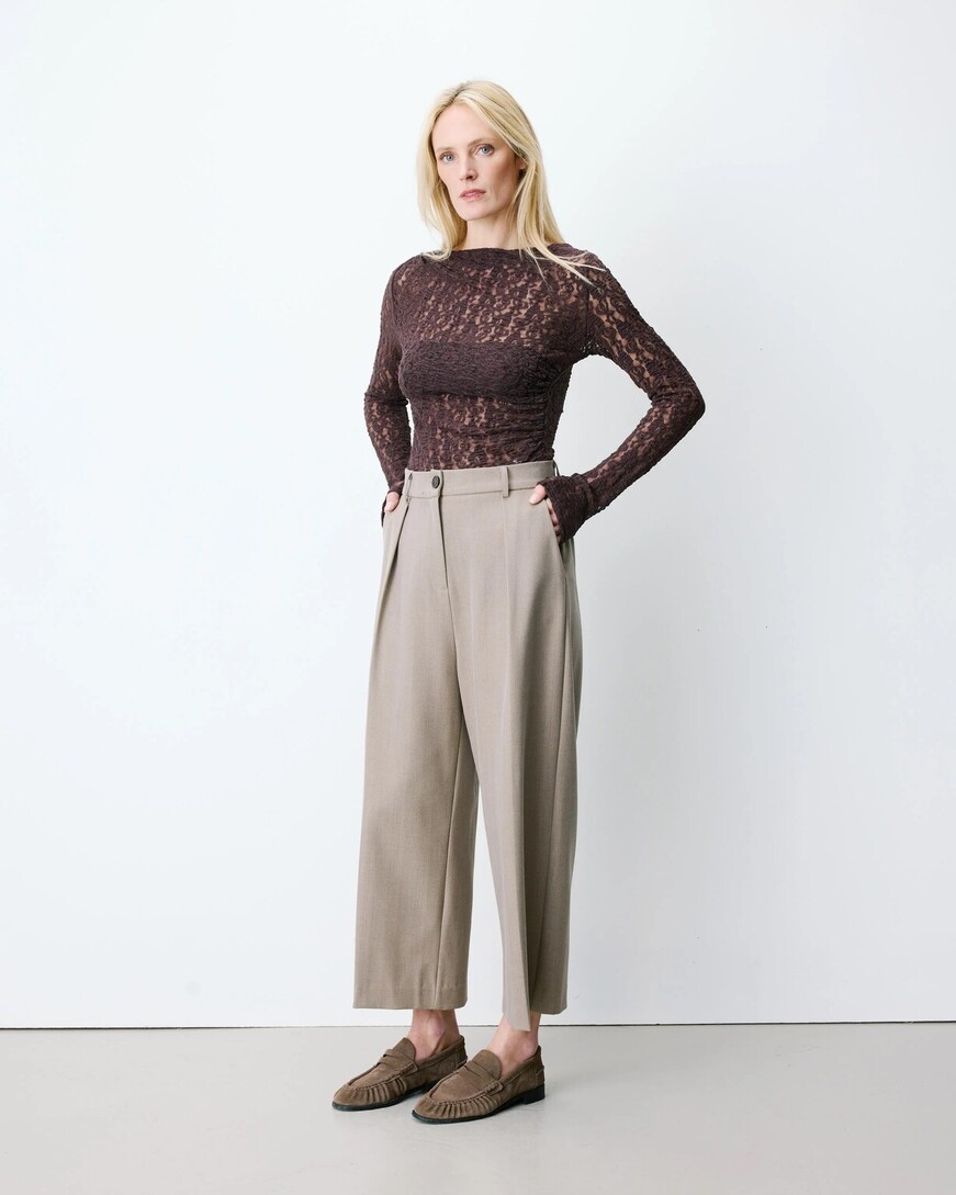 WIDE-LEG CROPPED TAILORED PANTS BEIGE ATLANTIS,M