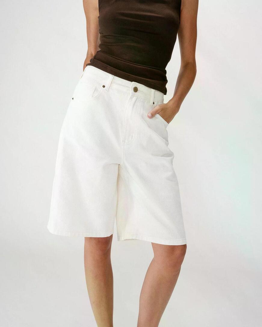 HIGH-WEISTED LONG DENIM BERMUDA ECRU WILL,30