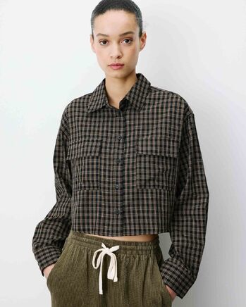 AZELLE BLACK CROPPED OVERSIZED COTTON SHIRT