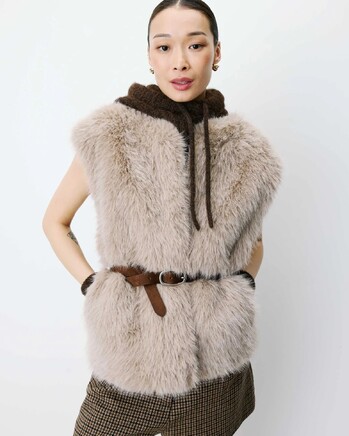 SLEEVELESS FAUX-FUR JACKET GREGE AELIO