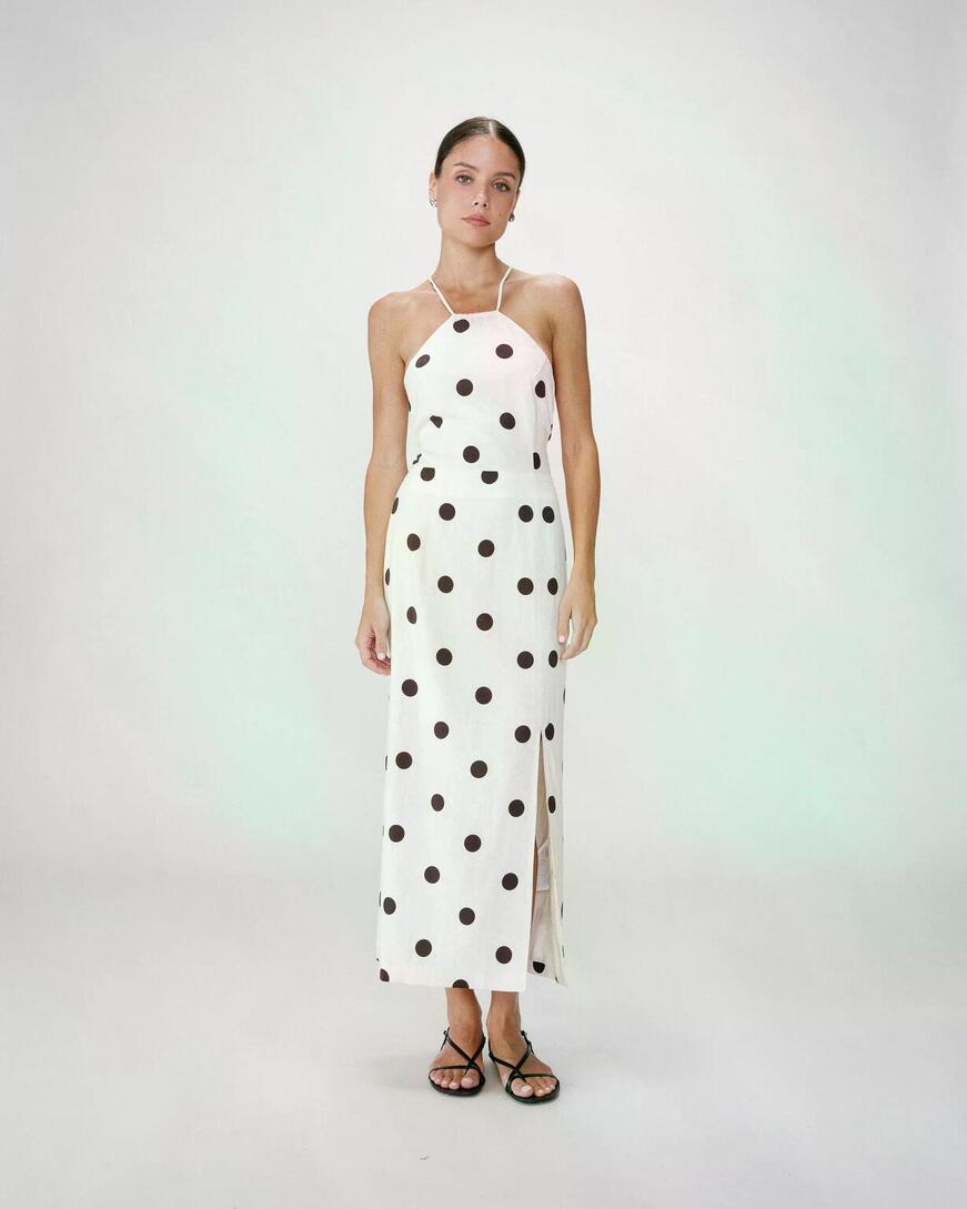 FITTED POLKA DOT LONG DRESS WITH OPEN BACK ECRU WYELLA,M