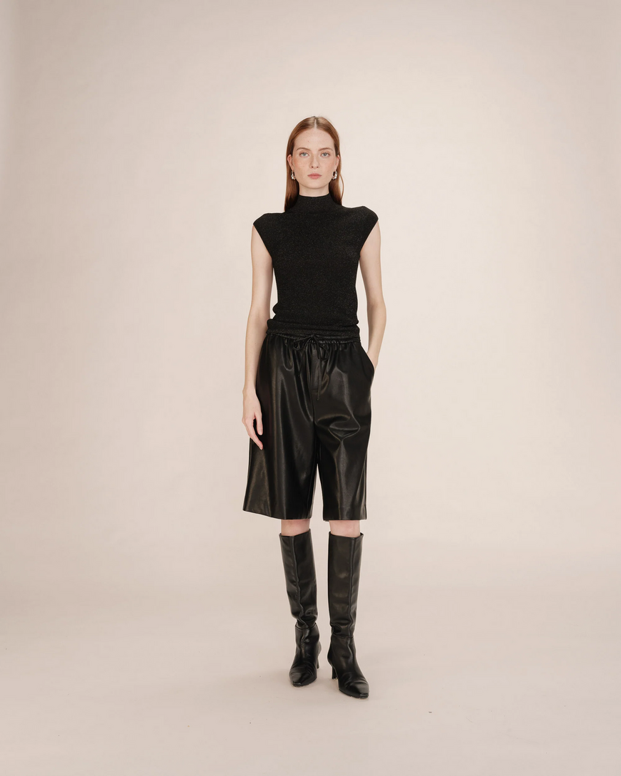 FAUX LEATHER BERMUDA SHORTS BLACK TIAGO GRACE&MILA,L