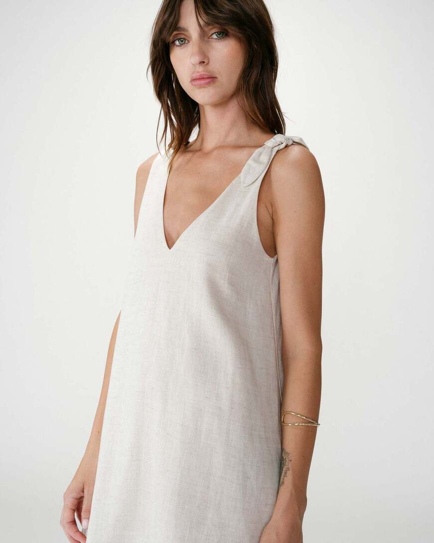 FLARED SHORT LINEN DRESS WITH V-NECK SABLE WYNETTE,M