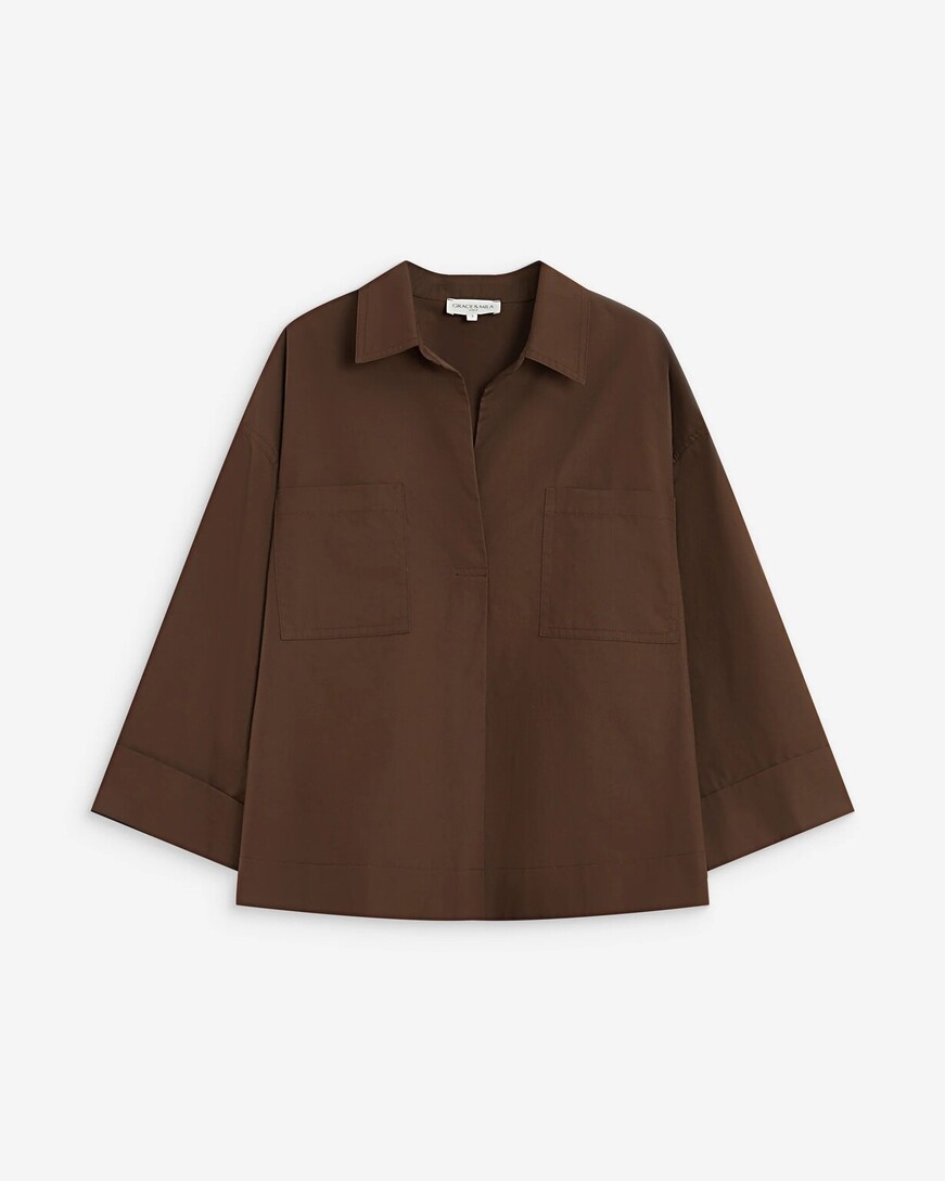 COTTON WIDE-SLEEVE BLOUSE CHOCOLAT AMBRE
