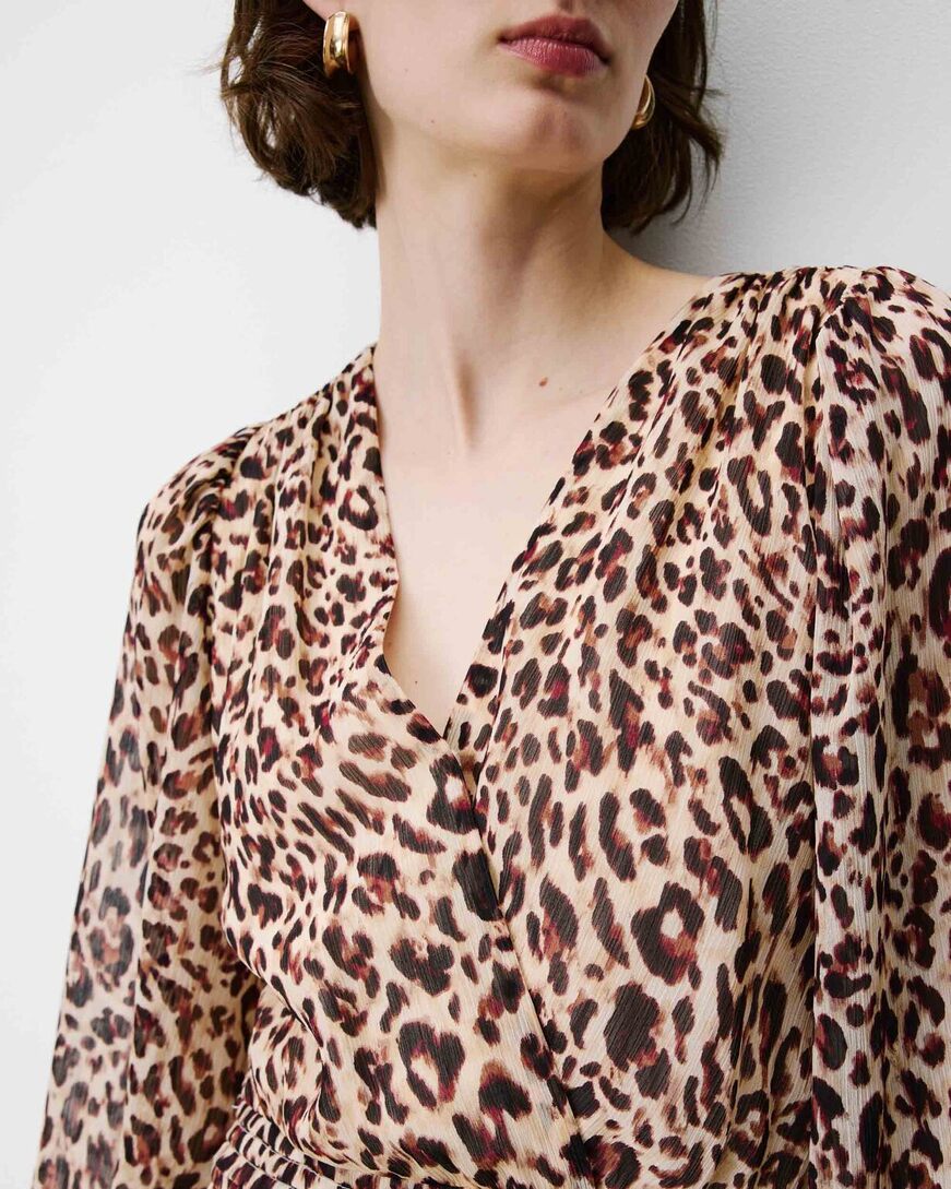 LONG V-NECK LONG-SLEEVE PRINTED DRESS LEO ALICE