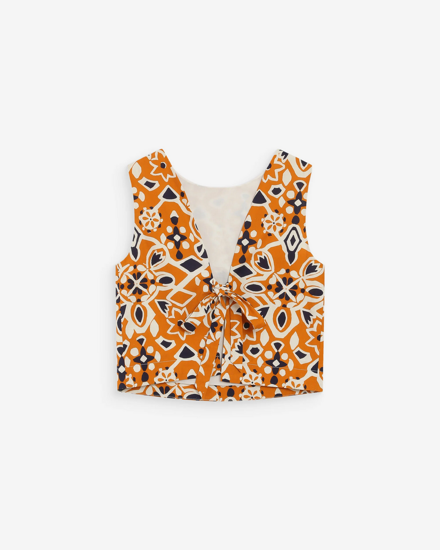  STAIGHT PRINTED TOP COGNAC VENISE
