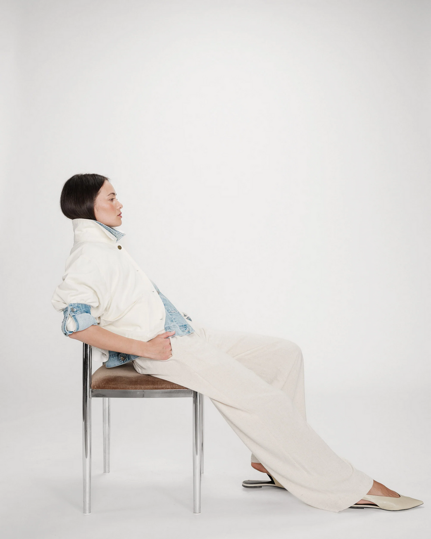 WIDE-LEG LINEN PANTS SABLE RAVEN
