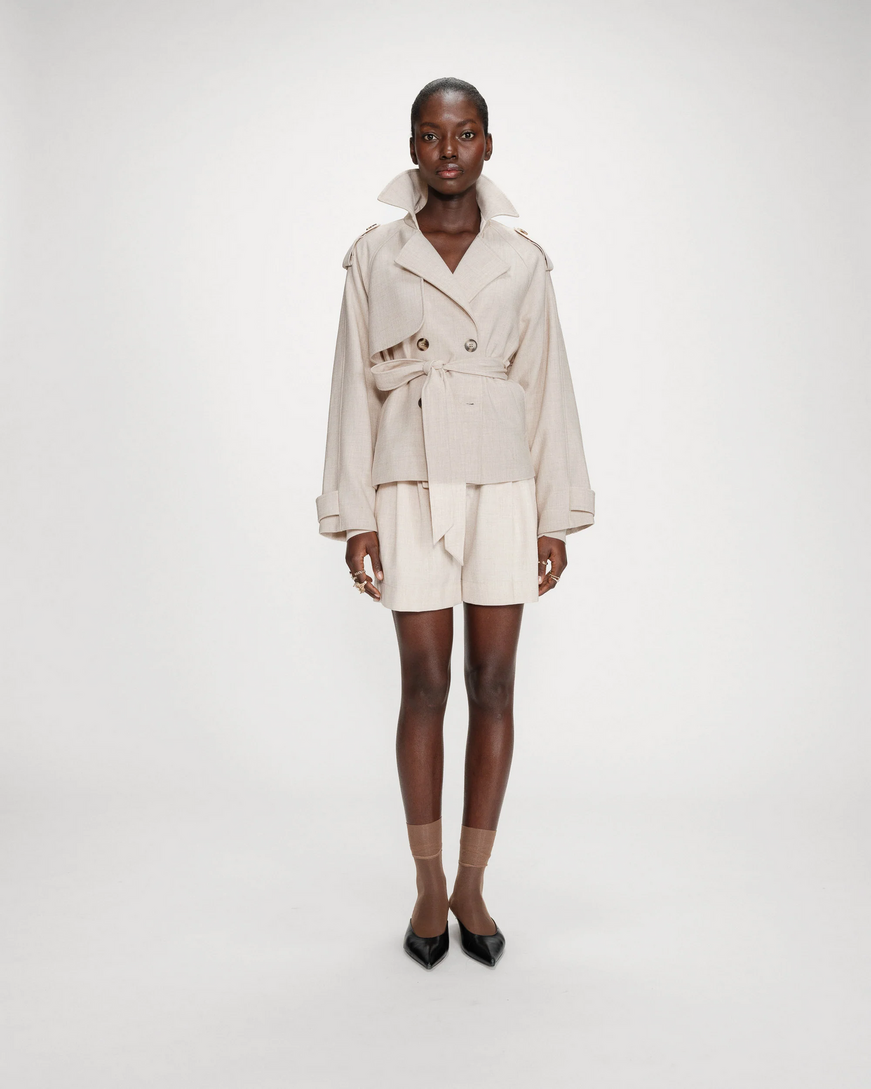 PLEATED STRAIGHT SHORTS SABLE VITE