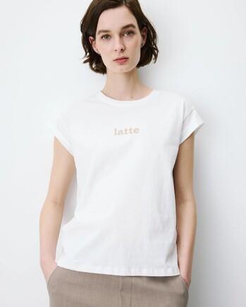 ATLAS IVORY SHORT-SLEEVED COTTON T-SHIRT WITH LETTERING 
