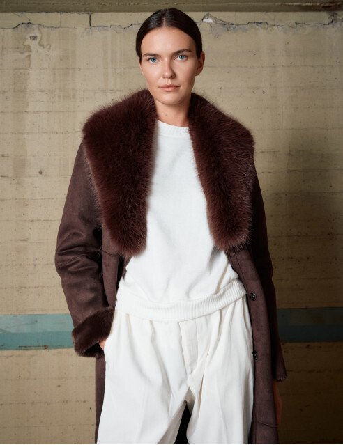 LONG COAT WITH FAUX FUR BISTON
