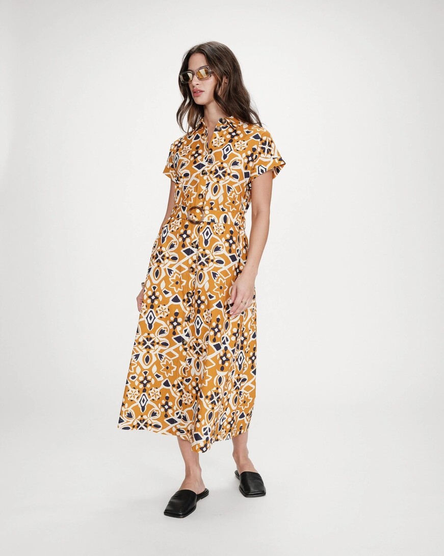 LONG PRINTED DRESS COGNAC VIRGINIA