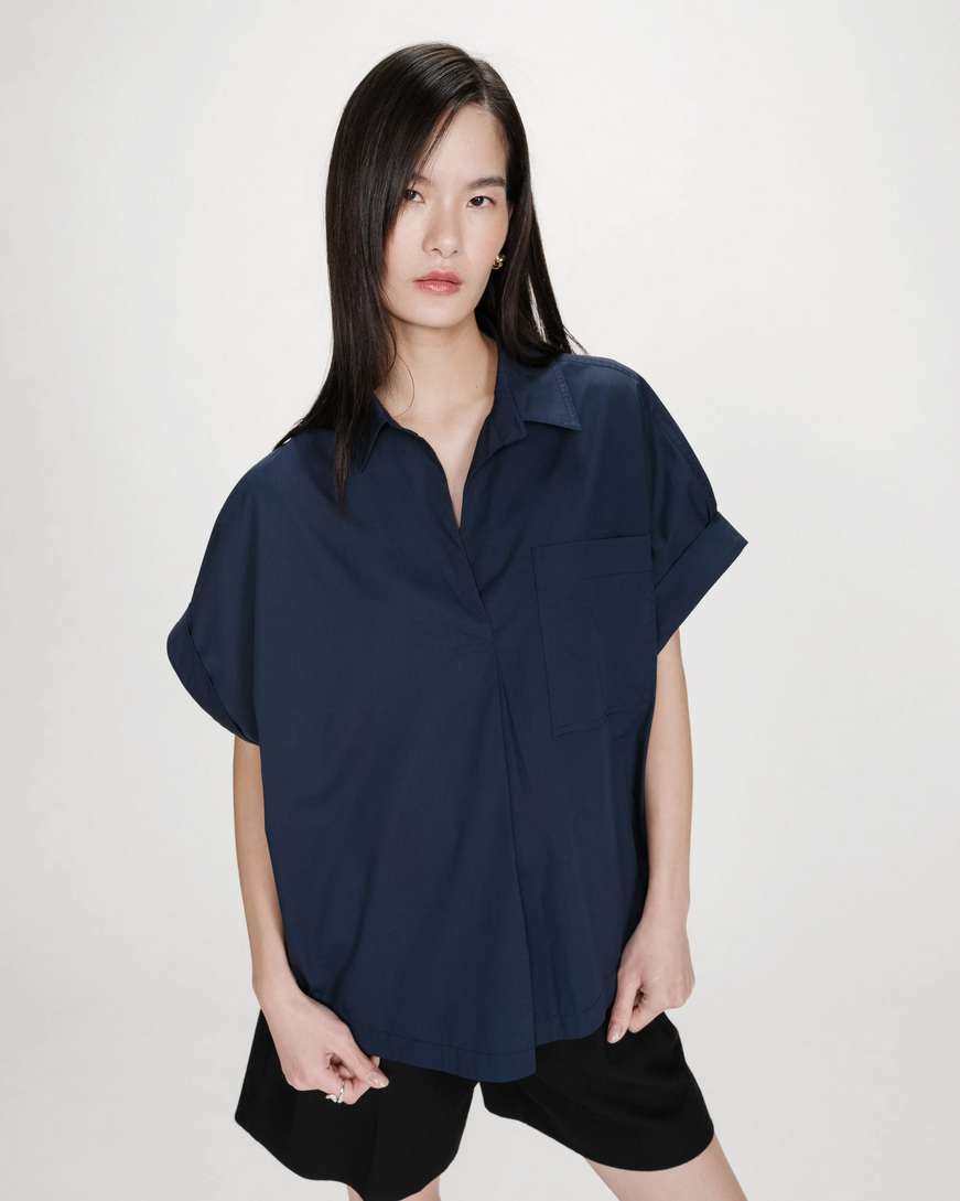 LOOSE COTTON BLOUSE MARINE VERSIGNY