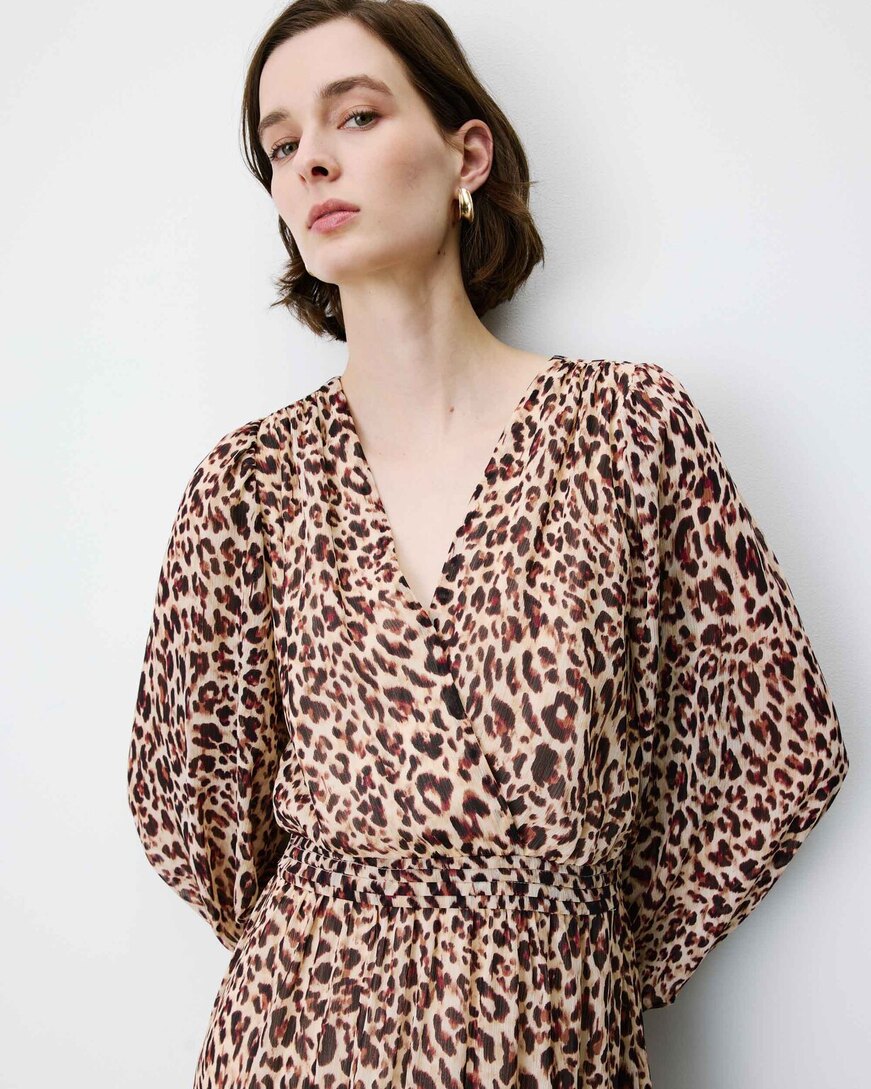 LONG V-NECK LONG-SLEEVE PRINTED DRESS LEO ALICE