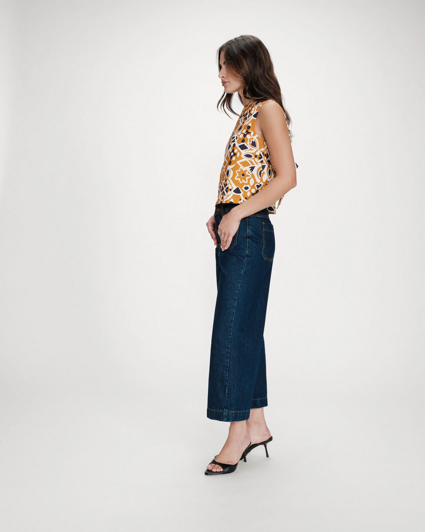  STAIGHT PRINTED TOP COGNAC VENISE
