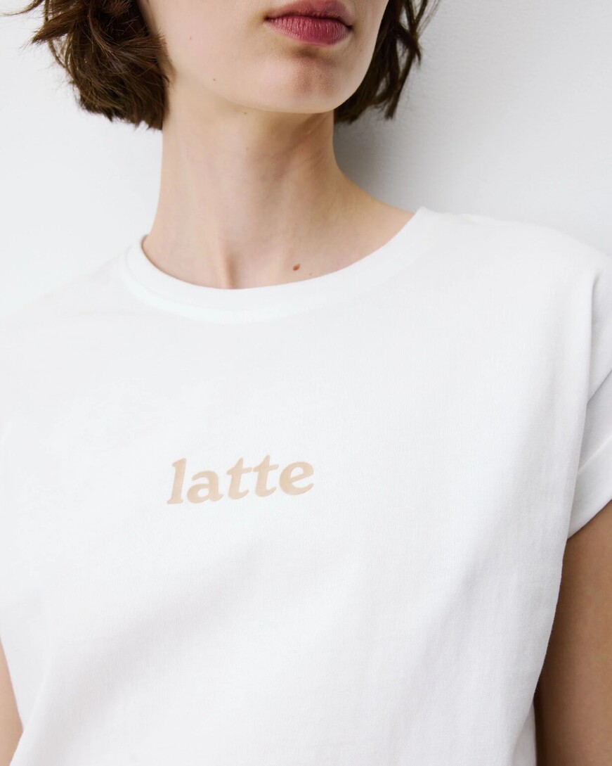 ATLAS IVORY SHORT-SLEEVED COTTON T-SHIRT WITH LETTERING