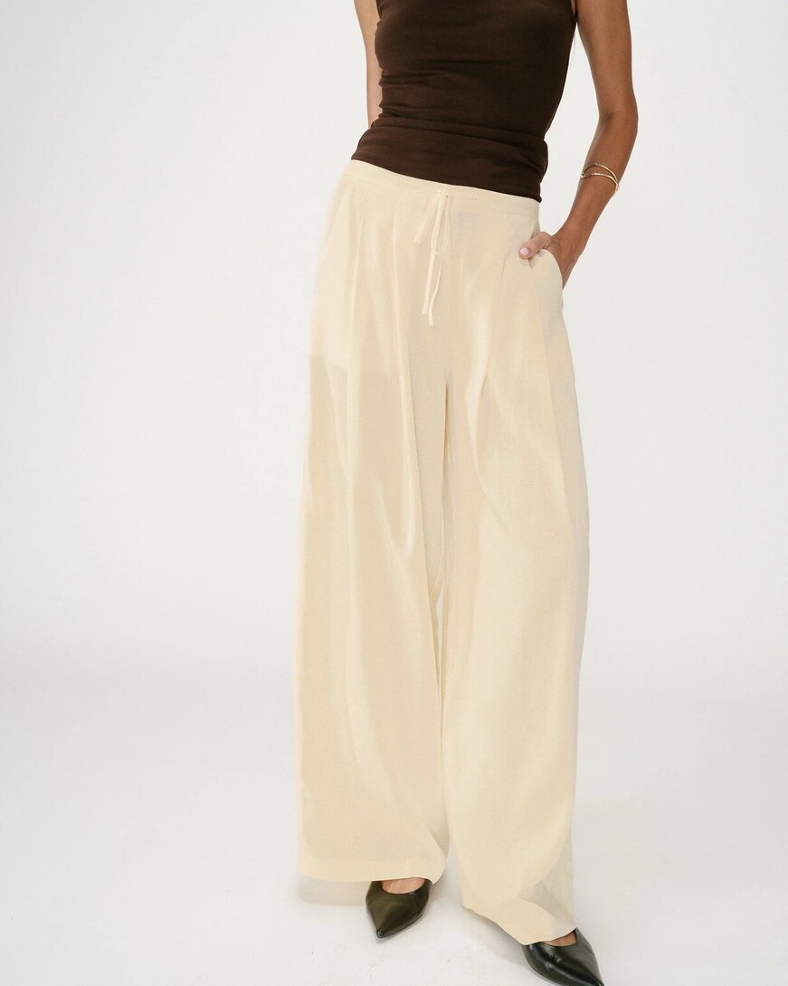 FLUID LINEN TAILORED PANTS JAUNE WALLY,L