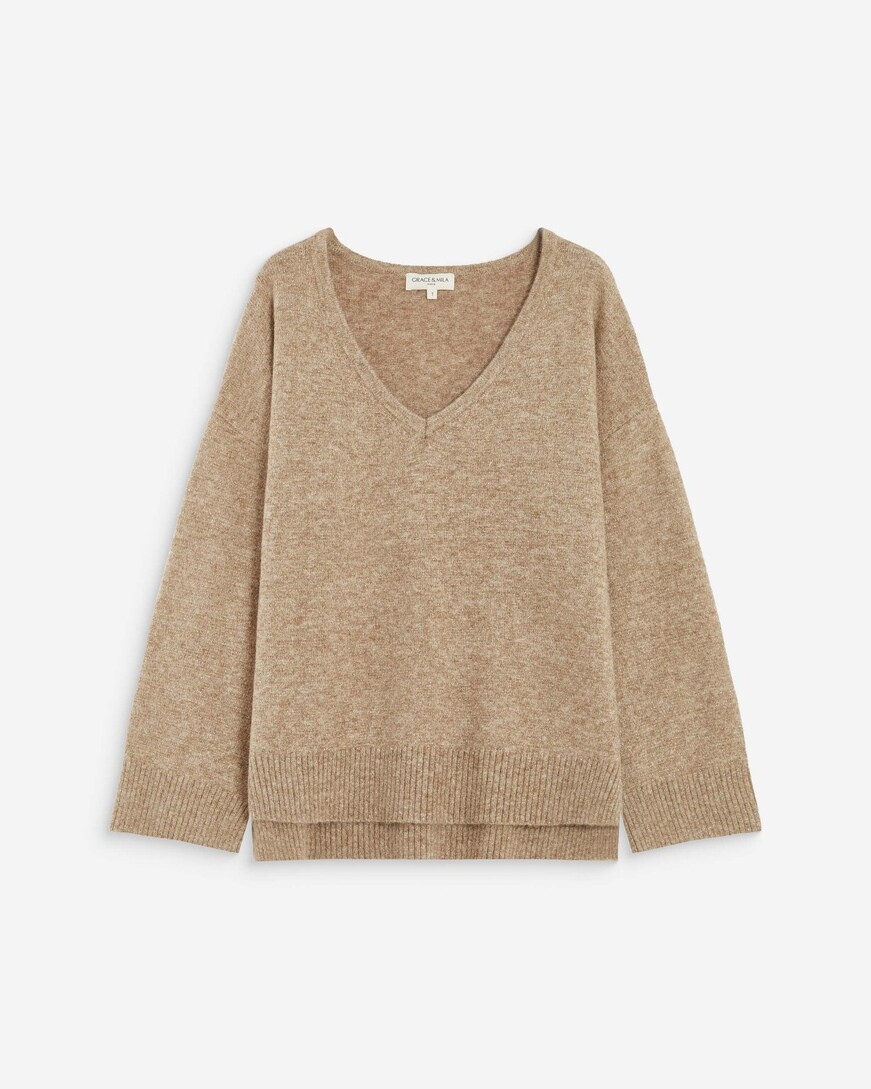 V-NECK KNIT SWEATER SABLE SALVADOR