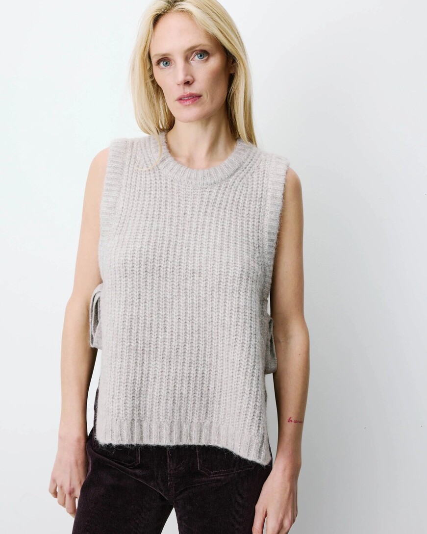 SLEEVELESS SIDE-TIE SWEATER GREGE ARGAN