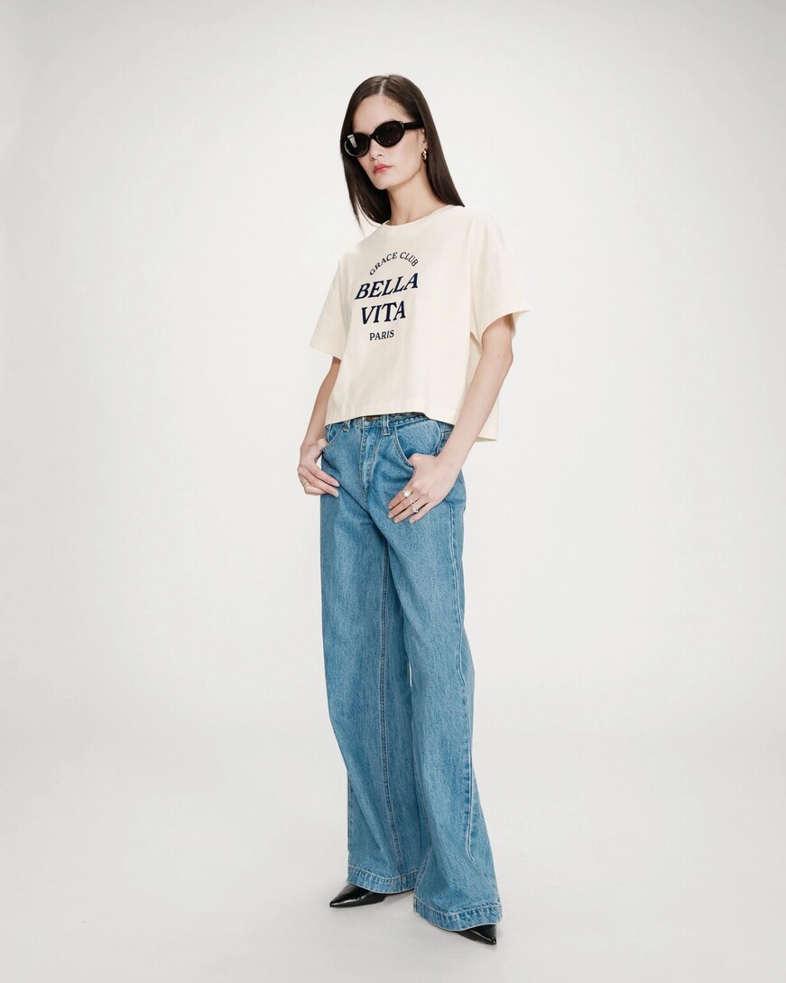 OVERSIZED SLOGAN TOP ECRU VOSS