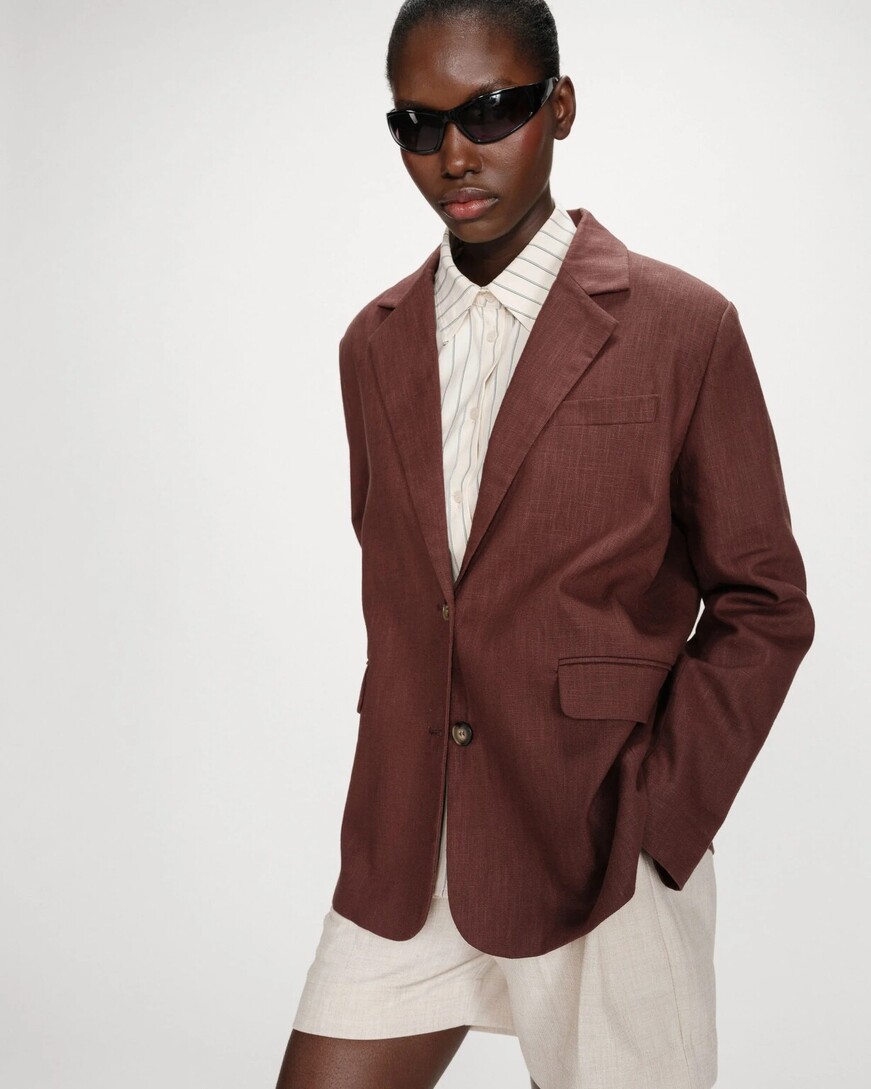 STRAIGHT BUTTONED LINEN SUIT CHOCOLAT VELIZE