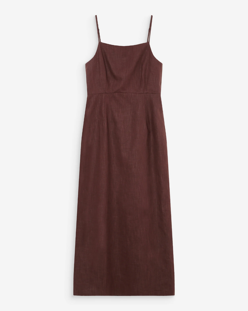 FITTED LINEN LONG DRESS CHOCOLAT VERANYS,L