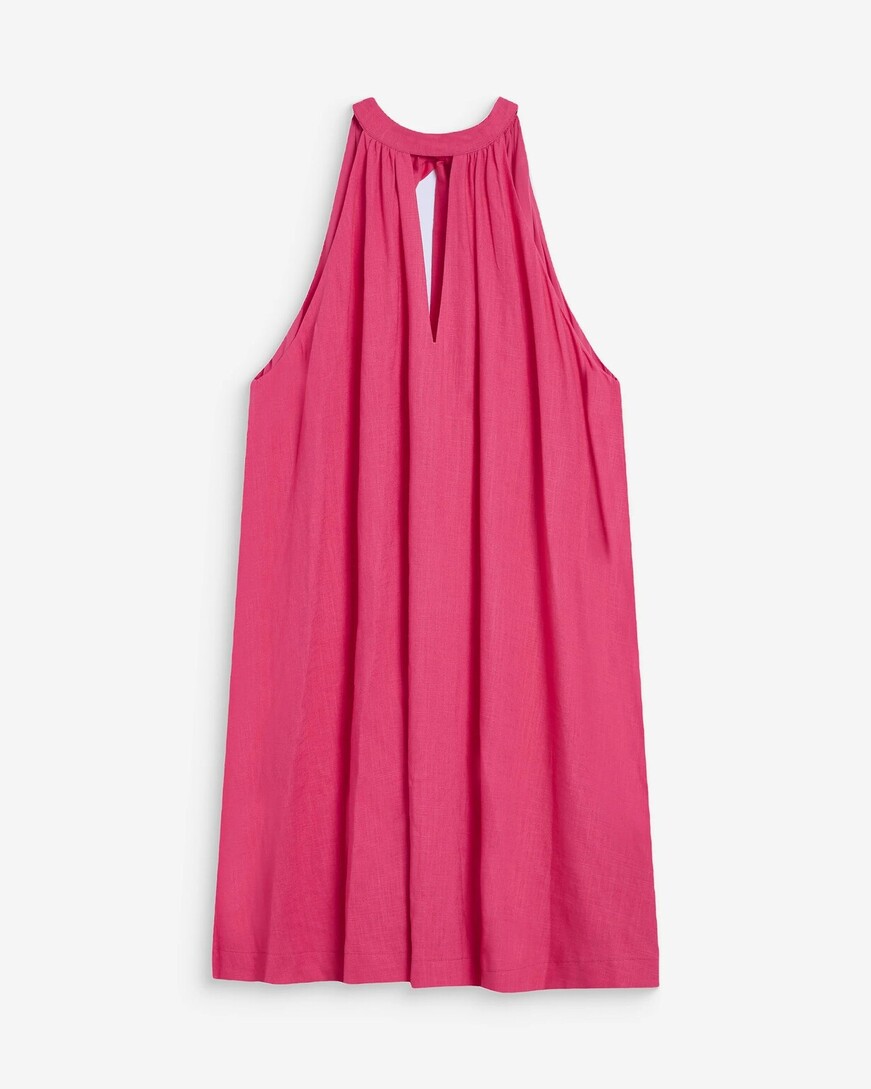 FLARED SHIORT LINEN DRESS WITH TIE-BACK FUCHSIA WHOLA