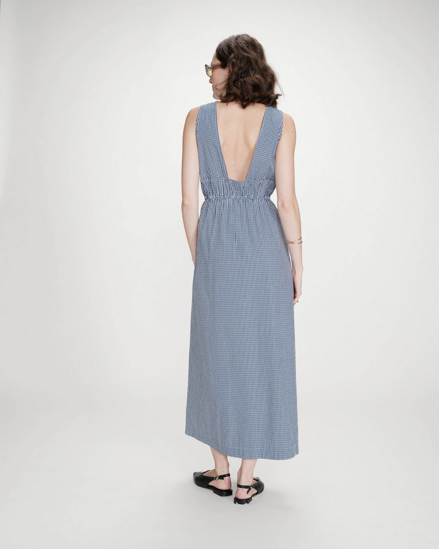 LONG CHECKED DRESS MARINE VELMIRA