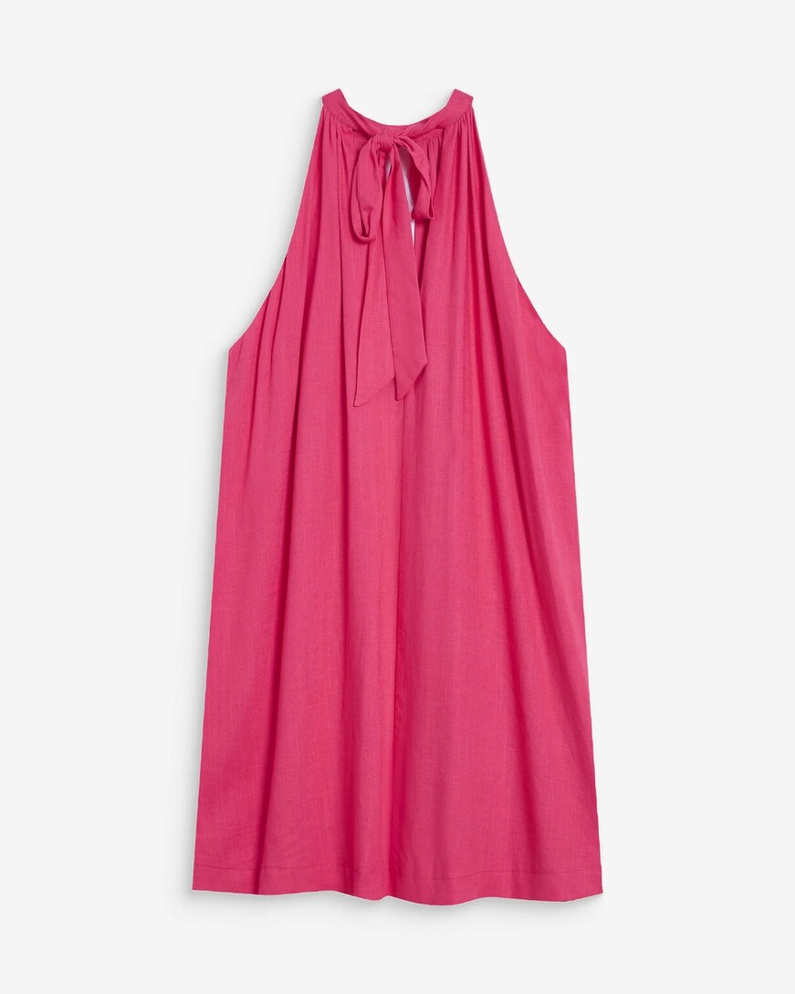 FLARED SHIORT LINEN DRESS WITH TIE-BACK FUCHSIA WHOLA