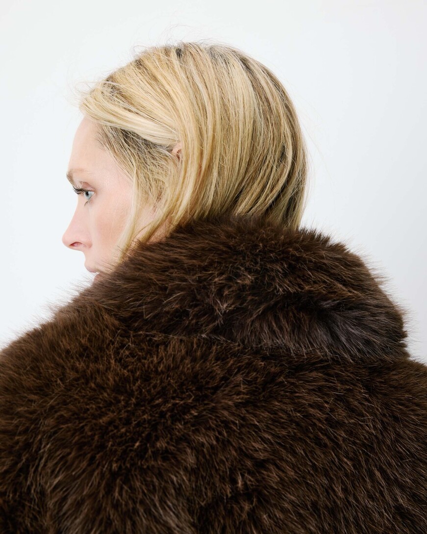 DOUBLE-BREASTED FAUX-FUR COAT CHOCOLAT AMY