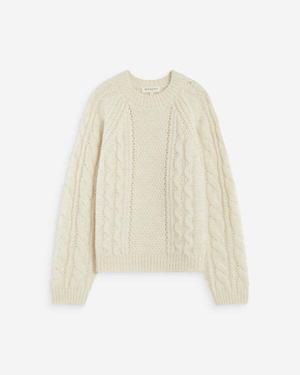 CABLE-KNIT CREW-NECK SWEATER ECRU AMPARO