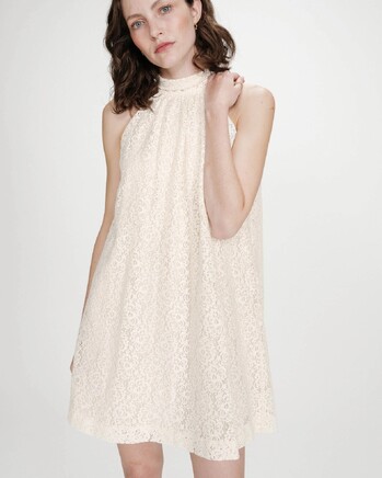 SHORT LACE DRESS ECRU VASARELY