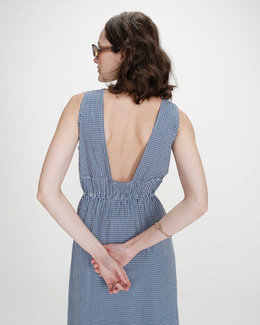 LONG CHECKED DRESS MARINE VELMIRA