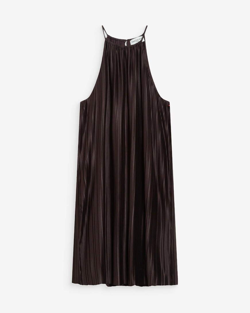 PLEATED SHORT HALTEMECK DRESS CHOCOLAT WILONA,L