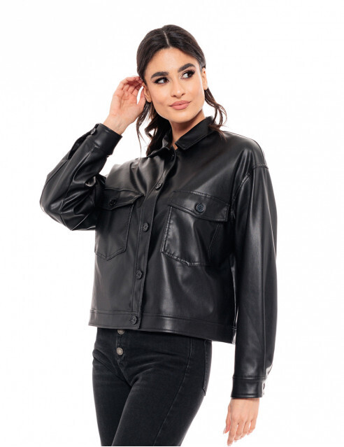 FASHION COAT BLACK ECO LEATHER,L