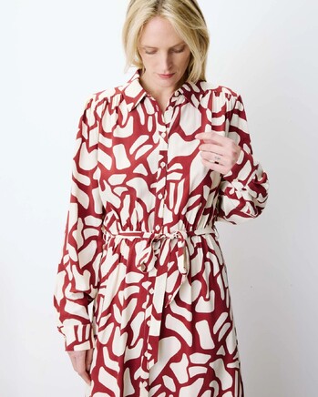 LONG SHIRT DRESS WITH BELT TERRACOTTA AVELINE